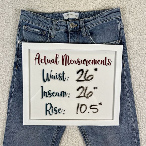 Zara Jeans Women’s Size 4 (Actual 26x26) Blue High Rise Cropped Raw Hem - Picture 9 of 9